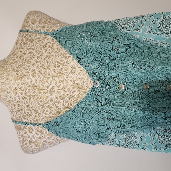 Miss Me SZ L Seafoam Green Floral Strap Lace Ruffle Hem Sleeveless Cami Top Boho - Picture 3 of 15